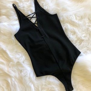 Black Lace Up Bodysuit